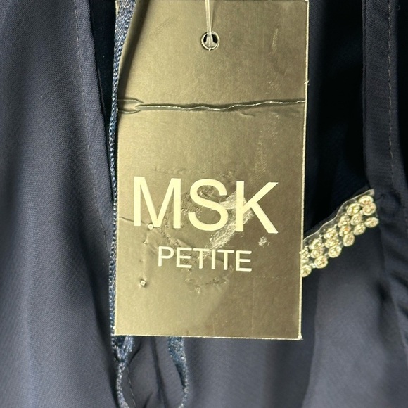 MSK Short Sheer Cut Out Bejeweled Sleeve Blouse - Navy Blue - size PLarge - Picture 10 of 11